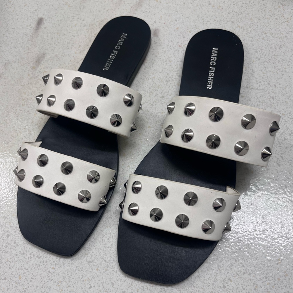 Marc Fisher Black and White Studded Slides